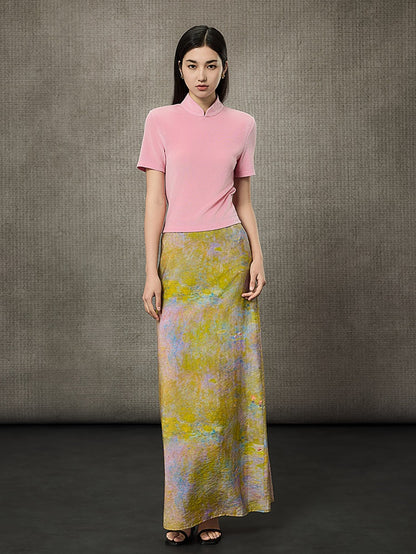 HECO Disc Button Acetate Knit Drop Neck T-Shirt - ROMAN.