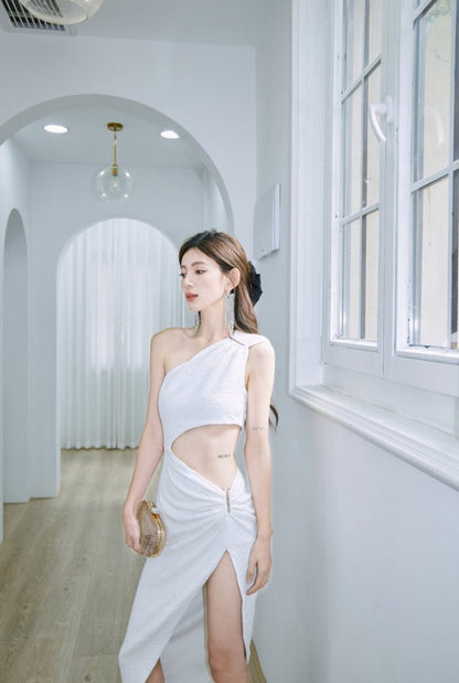 DOLLY Luxury Slopping Shoulder Sleeveless Waist Baring Sexy Cocktail Dress-AGAPE