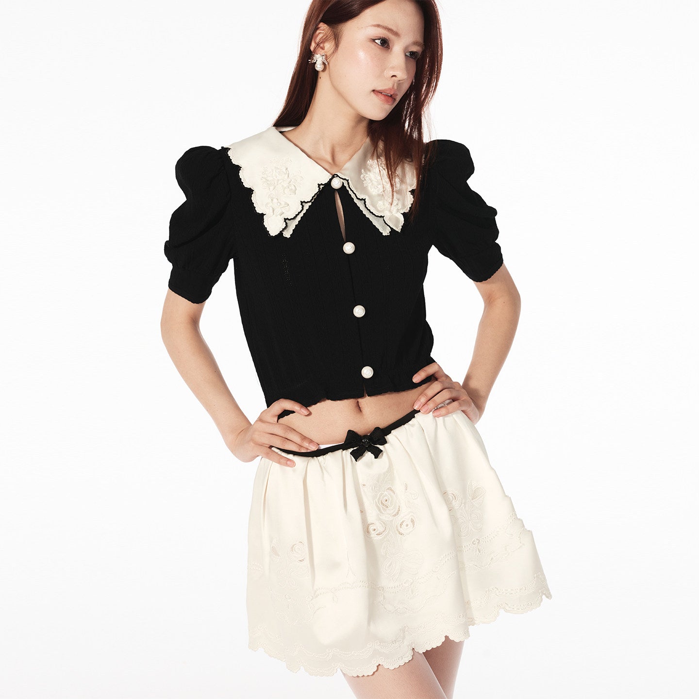 FAME Beaded Collar Knit Top- CLARA