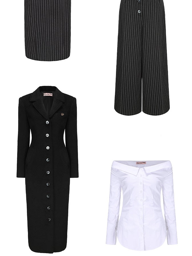 Le Palais Vintage  Black and White Striped Slim Short Jacket Wide/leg Pants-DIO.