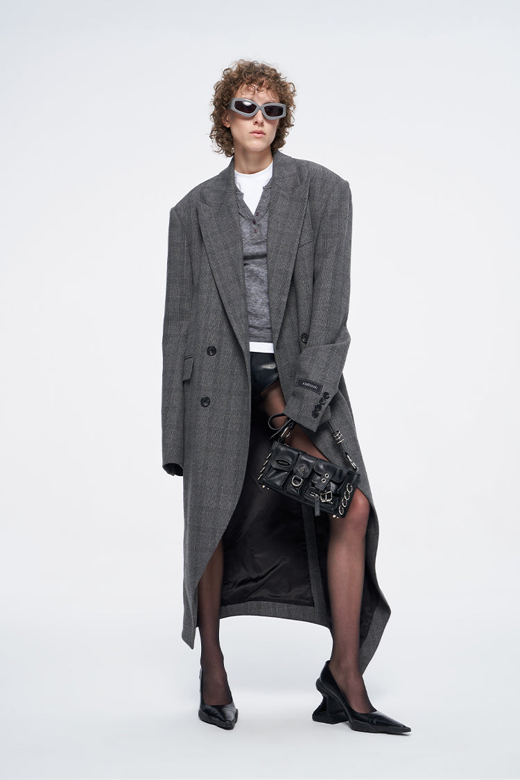 ANNAKIKI niche design asymmetrical loose wool long coat-JIANCI
