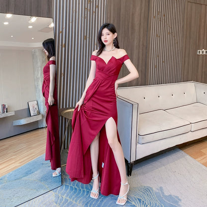 DOLLY Luxury Sleeveless Off Shoulder Tube Tob Long Irregular Slit Dinner Dress-KOKIE