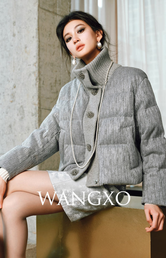 WANGXO Elegant Insulating Wool Gray Short jacket - EVE.
