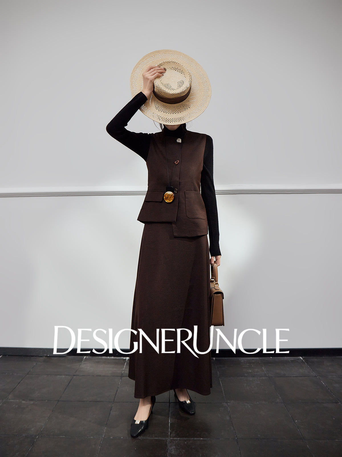 DGU |Coffee Vest Niche Design Asymmetrical Skirt Fashion Temperament Dress - KING.