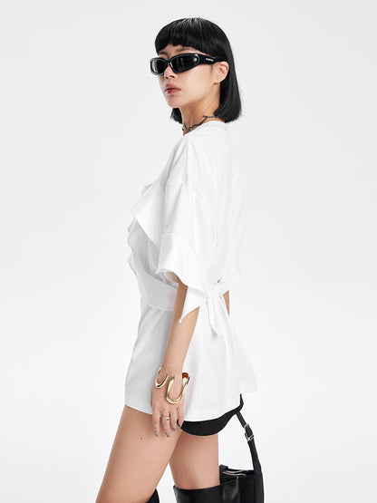TINY IN ruffled crewneck large dropped shoulders versatile top -SAC