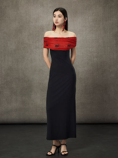 HECO Pleated One-Shoulder Bardot Temperament Midi Dress  - BELIEVE.