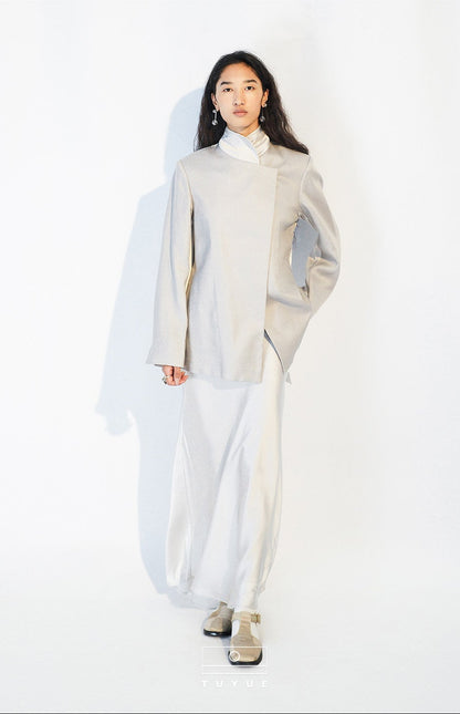 TUYUE Mulberry Silk Linen Stand-up Collar Slim Suit - HARPER.
