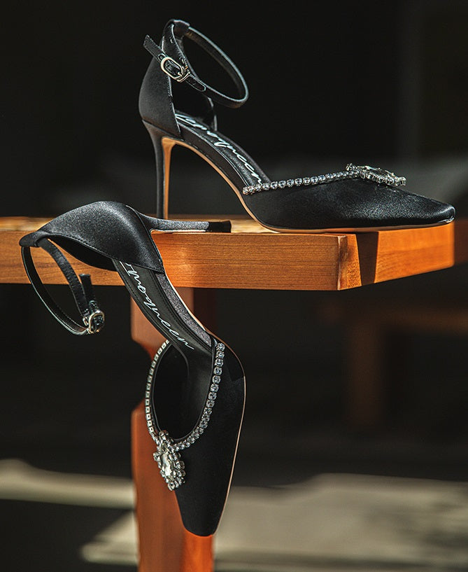 SHOESZOOO French Ankle Strap Stiletto Square Toe Crystal High Heels - MYSELF.