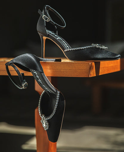 SHOESZOOO French Ankle Strap Stiletto Square Toe Crystal High Heels - MYSELF.