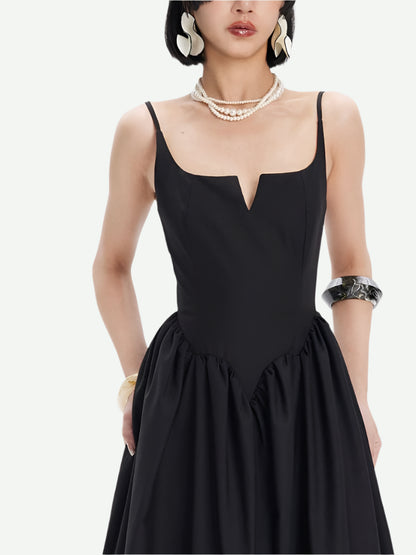 TINY IN petal-shaped waist-panelled slip black dress-HANDS