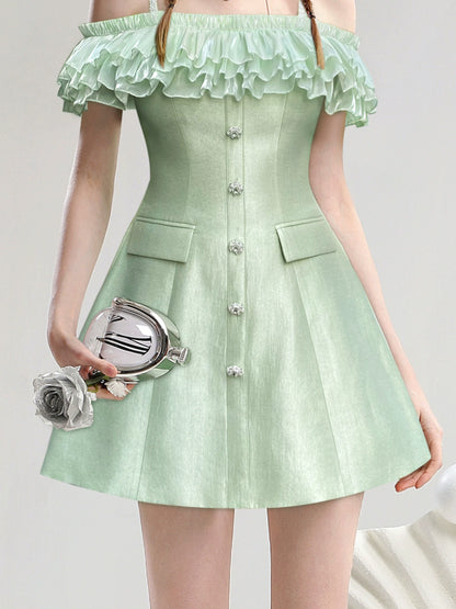 CHECOCRE Stubble French temperament elegant celebrity one-shoulder suspender dress - PIKO.