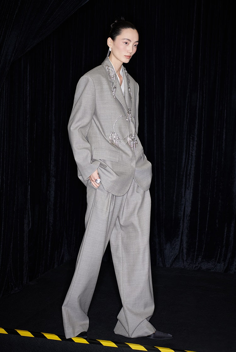 M essential Mackay designer skinny wool orchid crystal lamp tassel bead suit - TONY.