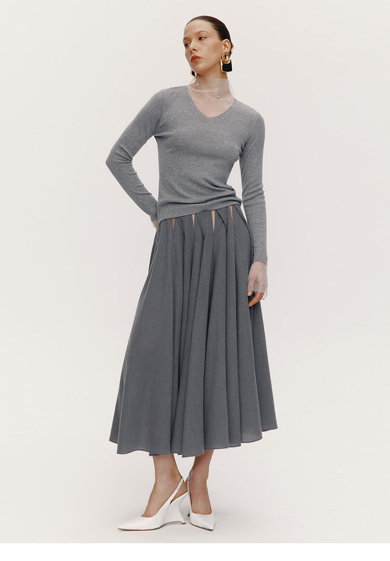 ATELIER MISS LU [Ferris Wheel Shimmer] Waist Cutout Sheep Wool Blend Skirt - LOVER.