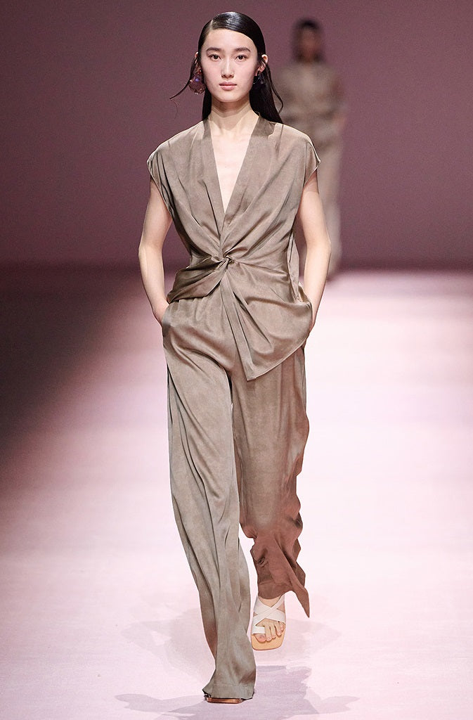 COMME MOI  mulberry silk pleated wide-leg pants - CHARITY.