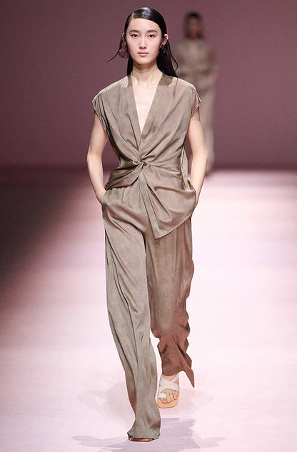 COMME MOI  mulberry silk pleated wide-leg pants - CHARITY.