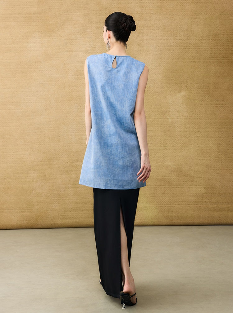 HECO Chinese women's summer  diamond blended linen vest dress - SWET.