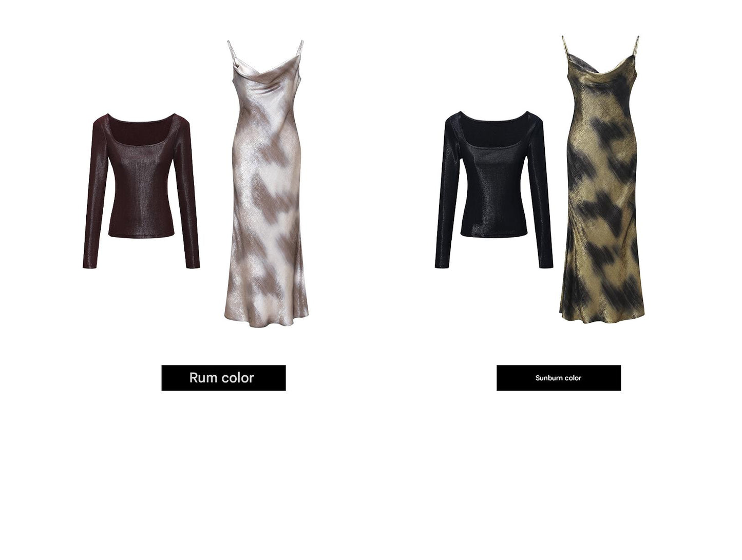 WANGXO Satin Reverie U-Neck Top & Slip Sundress Set - LUMEN.