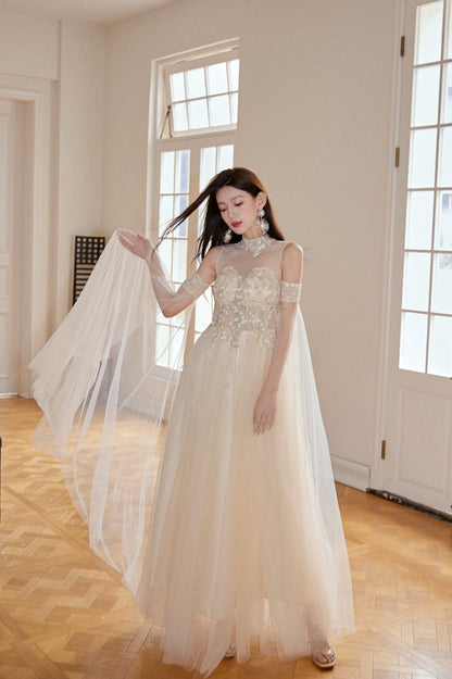 DOLLY Elegant Flower Stand Collar Sleeveless High Waist Tutu Wedding Dress-BELINDA