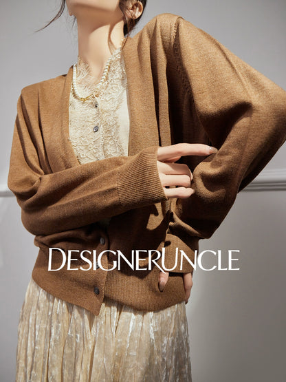 DGU |Caramel Knitted Sweater Silk Fashion Retro Design Light Luxury Niche Top - Josephina.