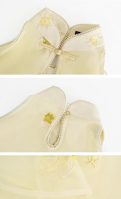 HECO Chinese Pearl Edge Embroidered Sleeveless Tulle Vest - IDEM.