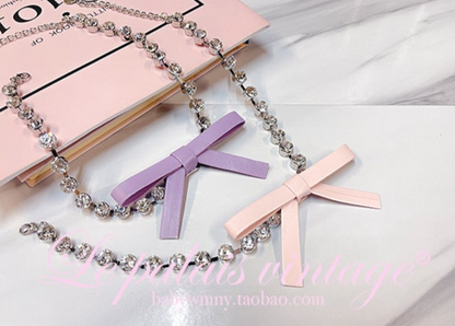 Le Palais Vintage Luxury Large Sparkling Diamond Bow Necklace Clavicle Chain-Moet.