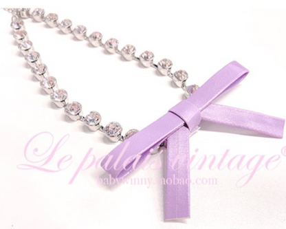 Le Palais Vintage Luxury Large Sparkling Diamond Bow Necklace Clavicle Chain-Moet.