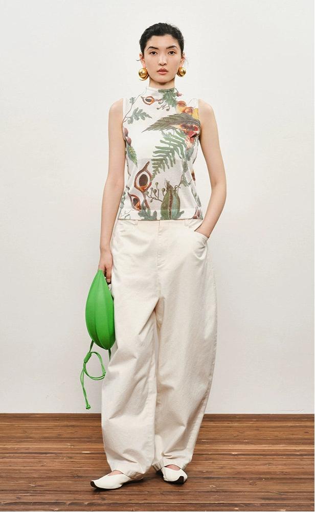 ZHUCHONGYUN  White Cotton Slacks Pockets Cocoon Pants-MIUNA.