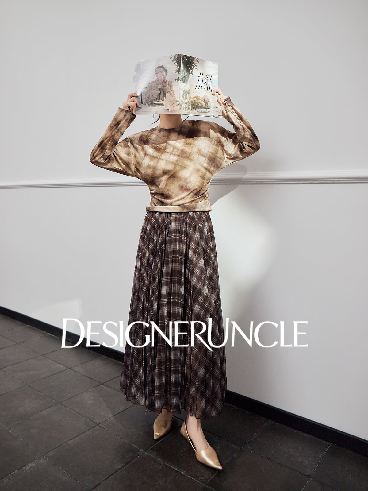 DGU|Checkered Long Sleeve T-Shirt Autumn New Loose Skirt Lazy Design Top - BOAST.