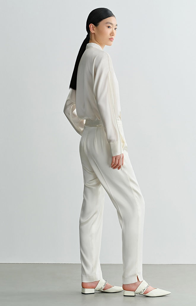 COMME MOI Lu Yan Designer New Women's Half Placket Strip Top Satin Shirt - SAINTS .