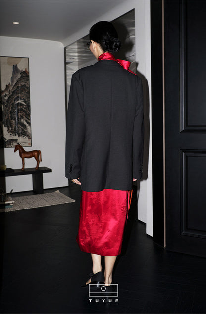 TUYUE black elegant temperament, stand-up collar casual suit- ESTHER.