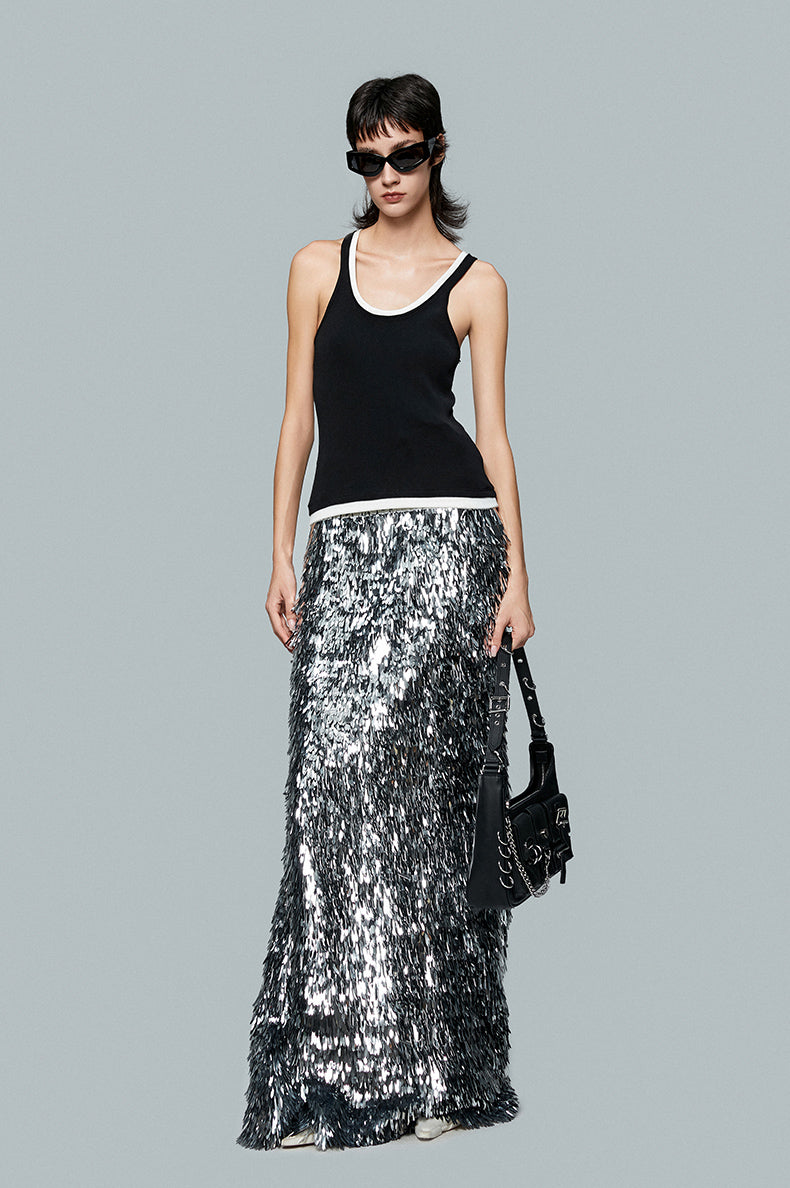 ANNAKIKI silver gray thorn sequin mermaid skirt skirt-CAROLINE