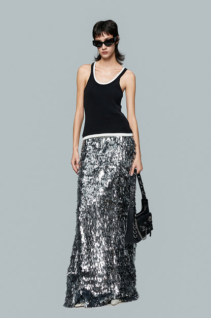 ANNAKIKI silver gray thorn sequin mermaid skirt skirt-CAROLINE