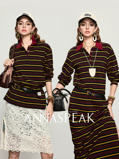 ANNASPEAK color loose striped knit long dress-MUA.