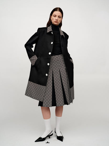 SERRER Black and white jacquard patchwork design pleated skirt - OLIVIA.