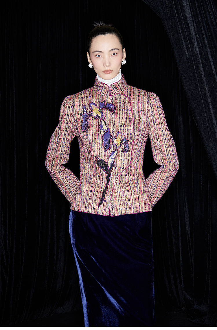 M essential Mackay designer kneaded gold coarse iris stacked slim jacket - FLAG.