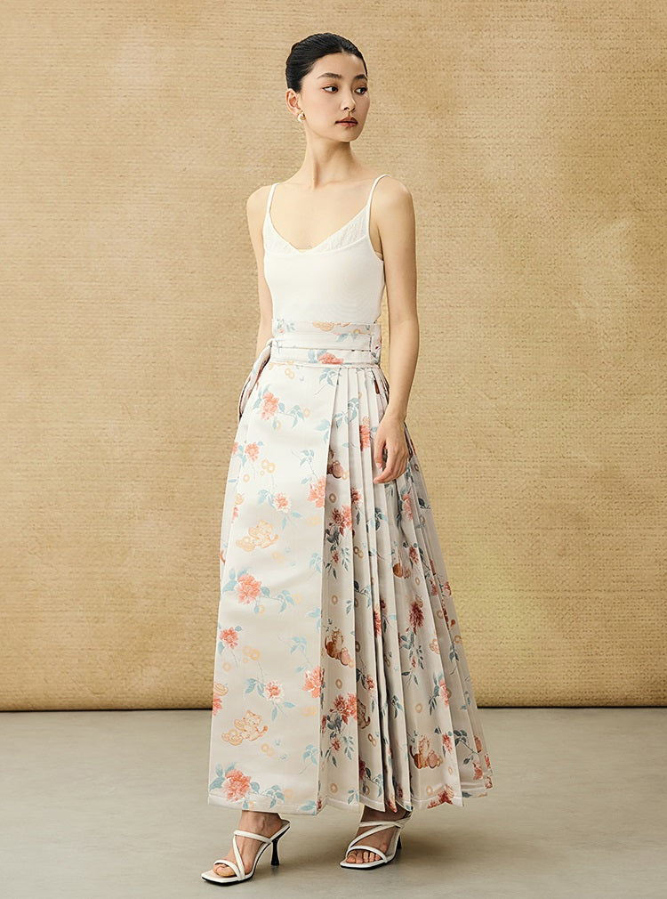 HECO Jacquard Horse Face Pleated Maxi Skirt  - COARSE.