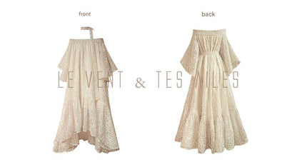 LE VENT&TES AILES Luxury off-Shoulder Lace Jacquard 3d Detailing white Dress- ZORA