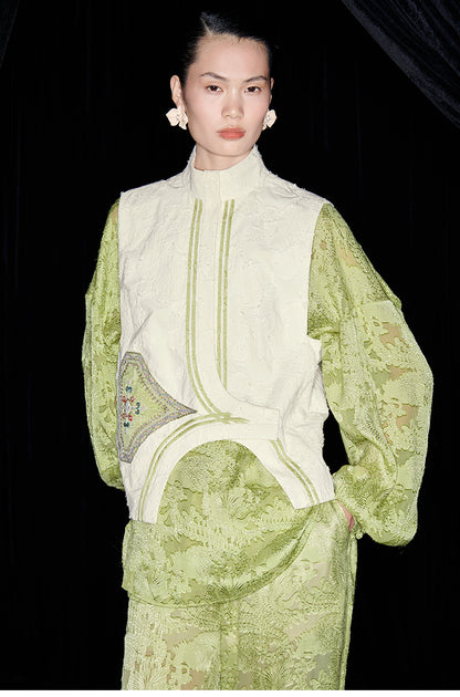 M essential Mackay designer lace embroidered stand-up collar waistcoat top pants set -  Tloe