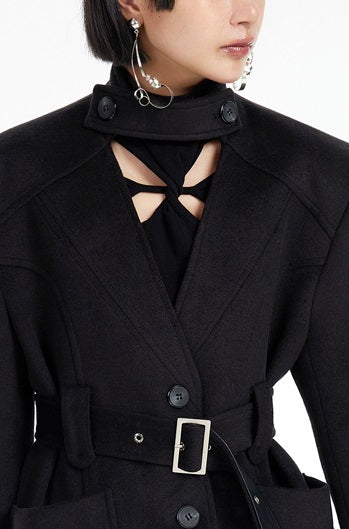TINY IN  long black woolen coat-DADA