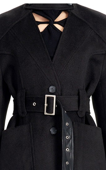 TINY IN  long black woolen coat-DADA