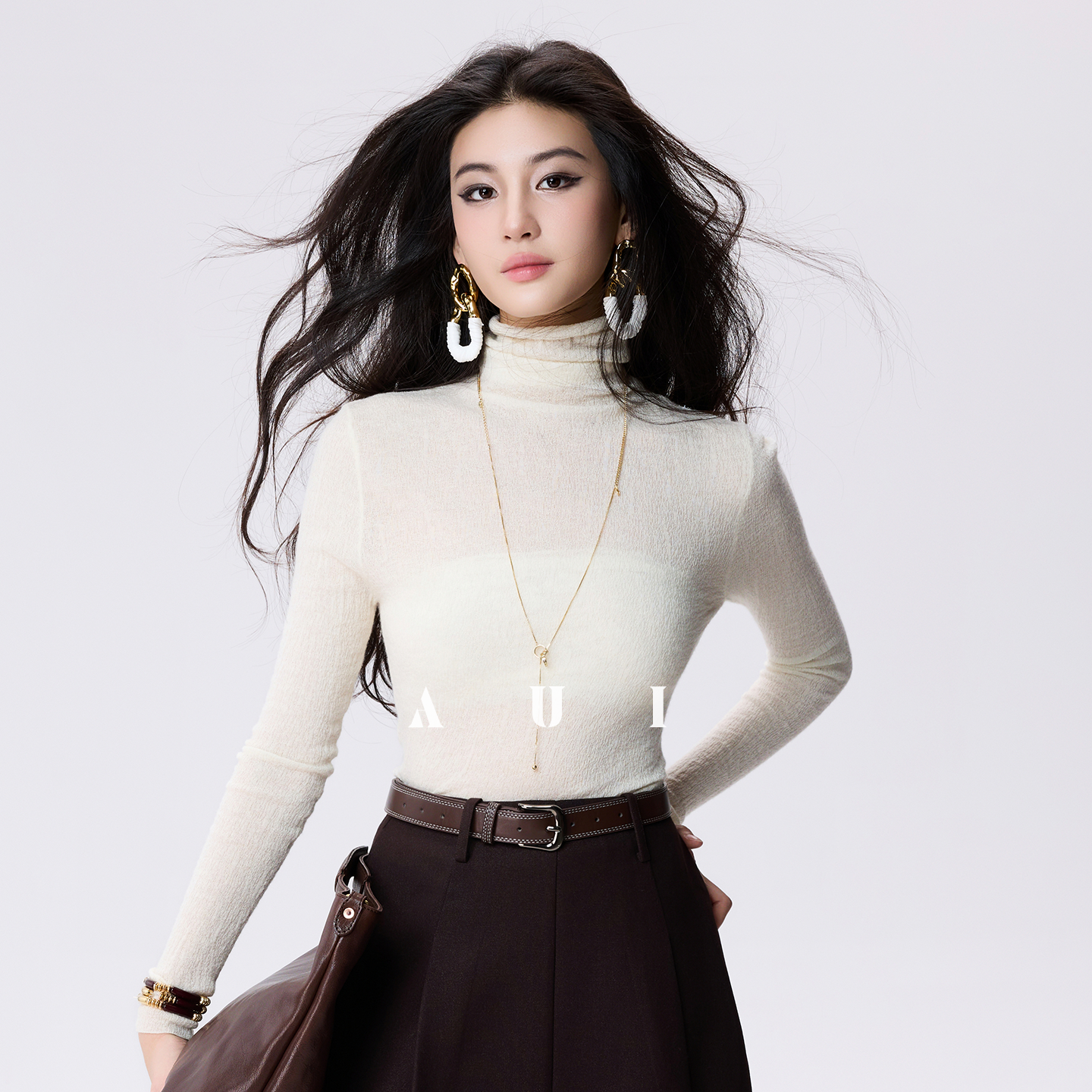 AUI cotton wool slightly sheer turtleneck sweater base knit long sleeve top - Myeong