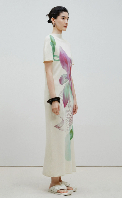 ZHUCHONGYUN round neck short sleeve straight long dress-ALPHONSE.