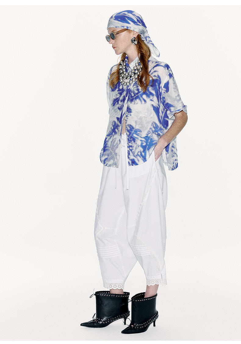 ATELIER MISS LU Printed Mulberry Silk And Linen-blend Top - LEVIIN.