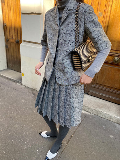 SERRER Black and white textured design pleated skirt - LIAM.