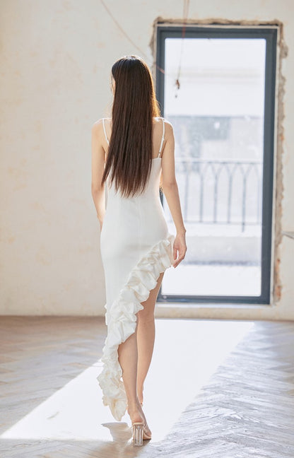 DOLLY Luxury White French Style Stain Sleeveless Irregular Hem Cocktail Dress-Lui