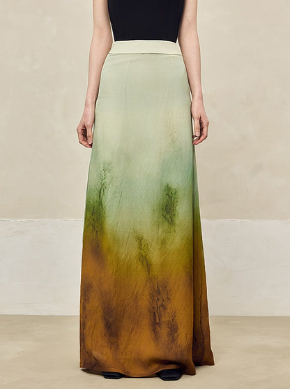 HECO Blended Chiffon Drape A-line High waist Yellow Green Thin Skirt Women - DEPTH.