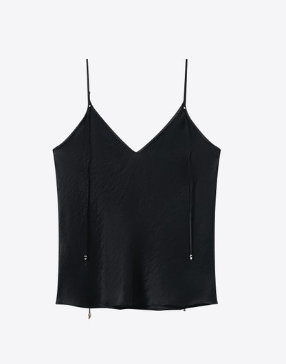 COMME MOI Lv Yan Designer Summer Women's Patchwork Satin V-Neck Sling - LEINANI.