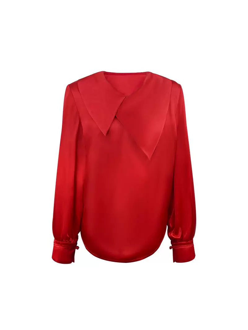 HECO 100% Acetate Long Sleeve red black white Shirt Top Women - glass.