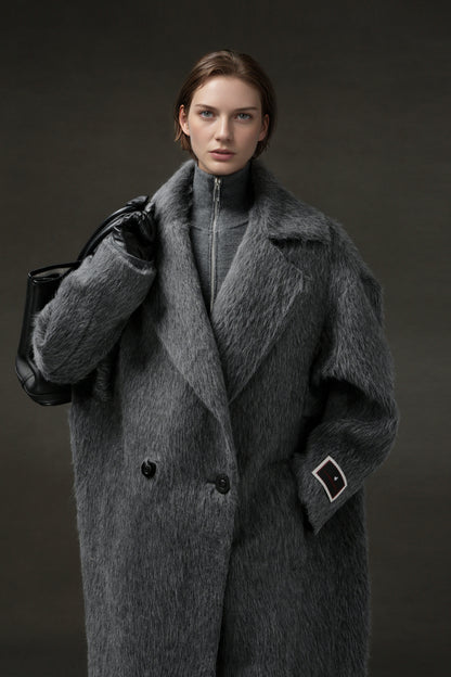 PIAOIN Luxury Peruvian Suli Alpaca Coat Women's Cocoon Double-sided Fur Coat -OMAN