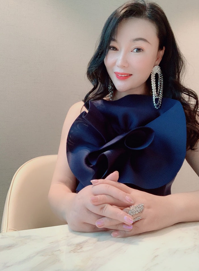 DOLLY Elegant French Style Sleeveless Ruffle Collar Slim Fit Midi Cocktail Dress-BANNIE